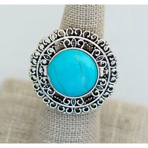 Size 8 blue circle vintage adjustable ring (C6)